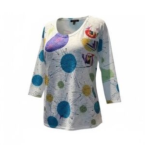 Et' Lois Colorful Sketch Trio Of Songbirds Soft‎ Knit Women's Small Top,   NWOT